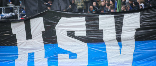 HSV - Fans mit Choreografie beim Spiel zwischen Hamburger SV und Karlsruher SC , 08.02.2020. DFL REGULATIONS PROHIBIT AN