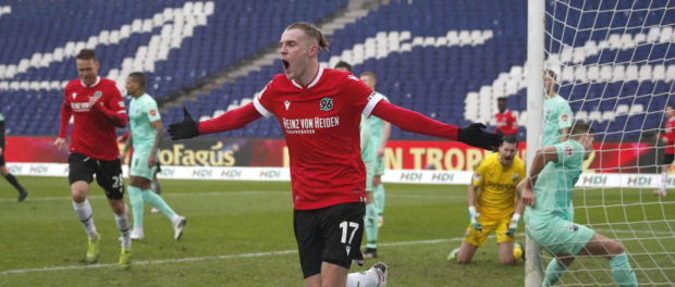 03.01.2021, HDI-Arena, Hannover, Ligaspiel, 2. Bundesliga, Hannover 96 vs SV Sandhausen, im Bild Torschuetze Marvin Duc